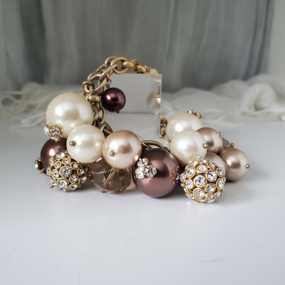Stella & Dot  Bronze & Cream Bling Bauble Bracelet